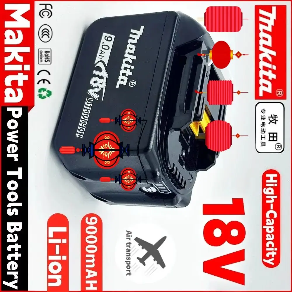 

18V 9000mAh Makita Replacement Battery 9Ah Li-ion LXT BL1860B BL1860 BL1850 BL1830 DHP482RFX9 BL1815 LXT400 for Cordless Drills