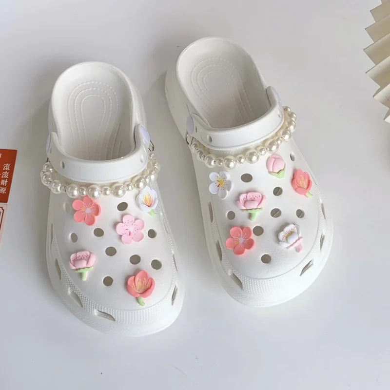 Nowe eleganckie damskie DIY buty urocze akcesoria Sakura białe różowe zapałki na wszystkie zapałki ozdoby do butów