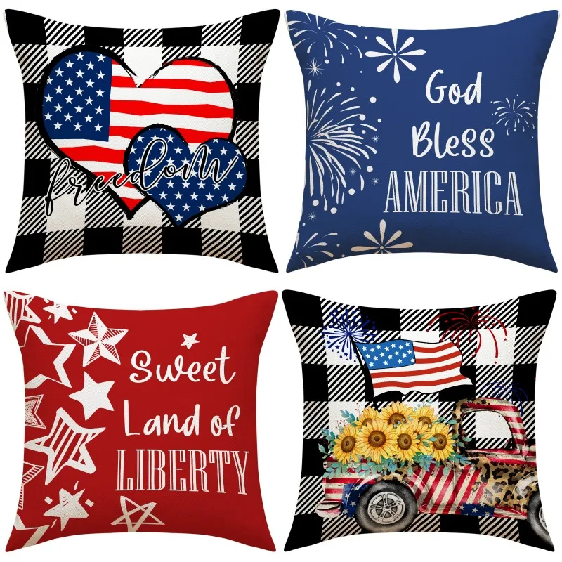 

4pcs Independence Day Pillow Covers 45x45cm 4th of July American Flag Throw Pillow Case