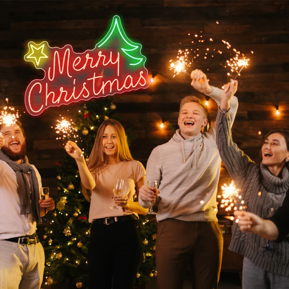 Letrero de neón de Feliz Navidad, luz LED con tablero acrílico, arte decorativo de pared, luz nocturna, Bar, fiesta de Navidad para niños