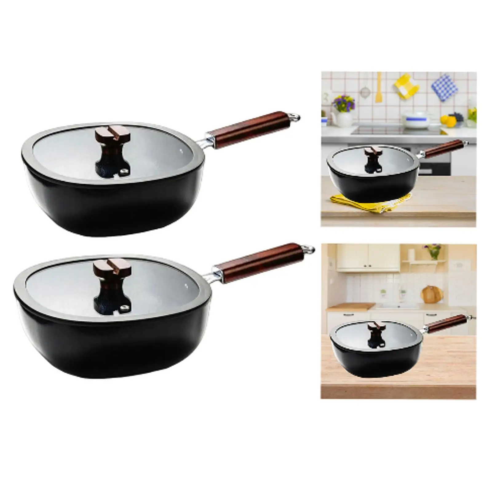 

Frying Pan Nonstick Cooker Portable Tableware Cookware Easy to Clean Lightweight Fry Pan with Lid Iron Milk Pan for Stew Soup