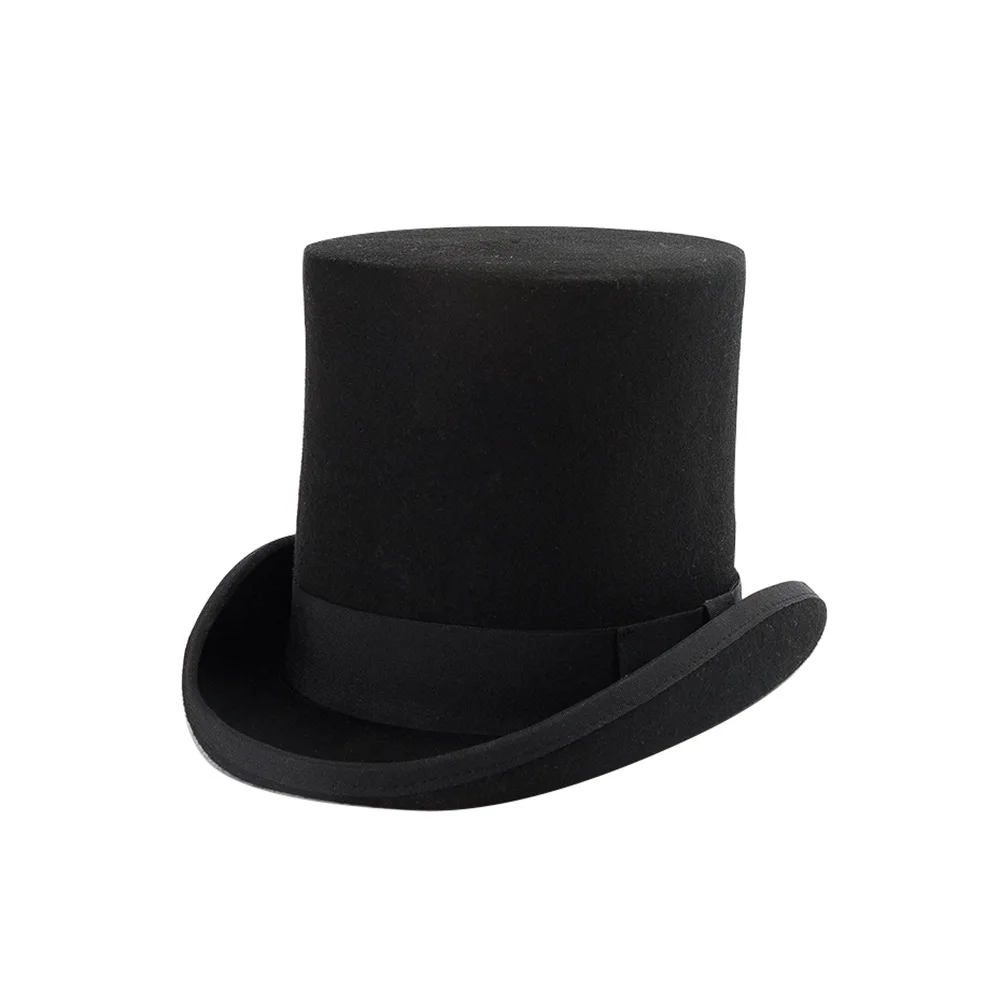 

Vintage High Flat Top Rolled Edge Wool Felt Presidential Hat Gentleman Hat Banquet Stage Social Photography Performance Top Hat