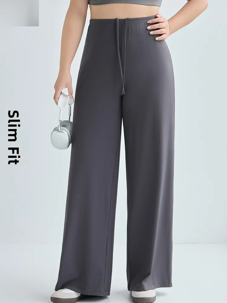 2025년 신상 여성용 루즈핏 아이스 실크 요가 팬츠 아크 스킨 패턴 얇은 여름 아우터웨어 롱 스트레이트 레그 와이드 레그 바지