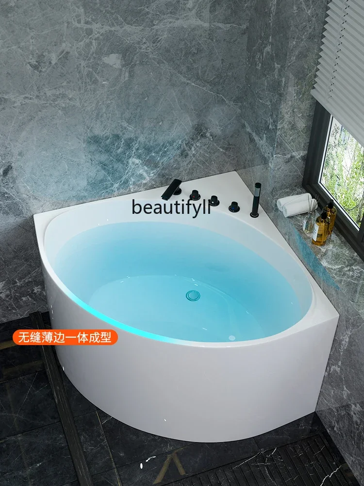 Acrylic  Triangle Fan-Shaped Bathtub Household Small Apartment Corner Shaped Deep Bubble Mini Constant Temperature Small Bathtub