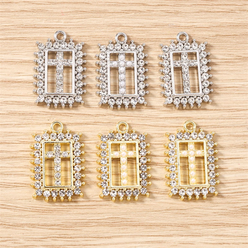 5 Stück 16 x 23 mm niedliche Kristall-Metall-Kreuz-Charms-Anhänger für Schmuckherstellung, Tropfen-Ohrringe, Halsketten, Armbänder, DIY-Bastelbedarf – Detail 2