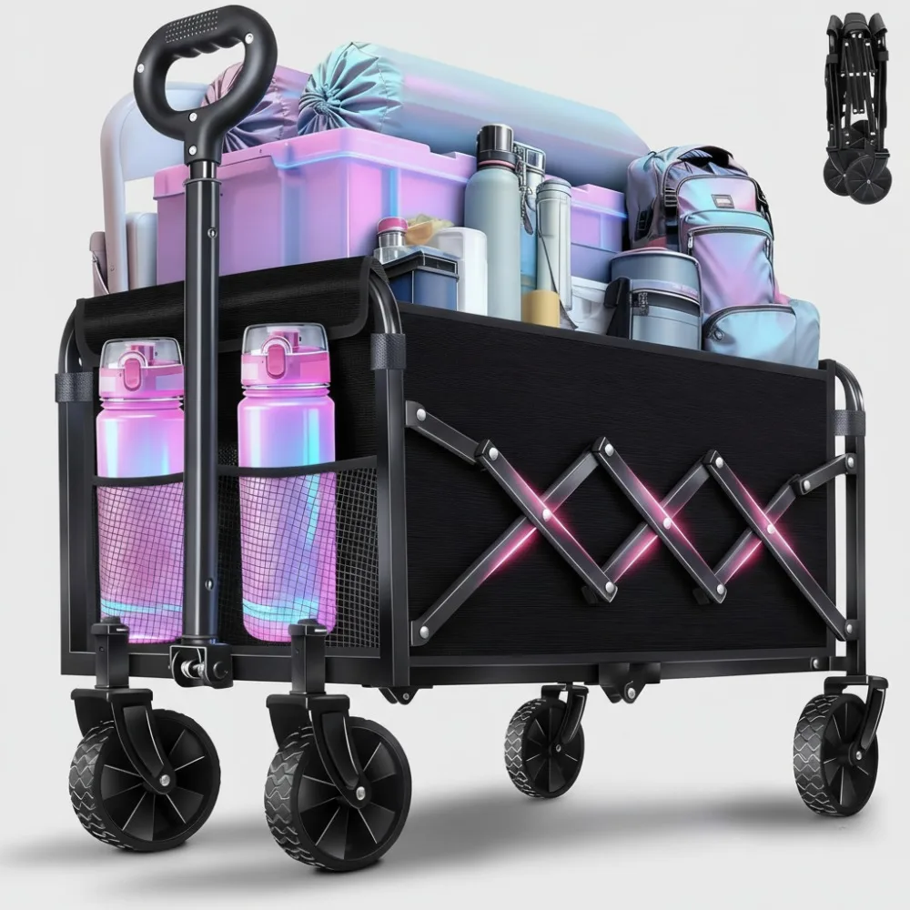 

Heavy Duty Foldable Utility Wagon Cart 360Lbs Capacity All-Terrain Wheels Portable for Outdoor Camping Beach Shopping