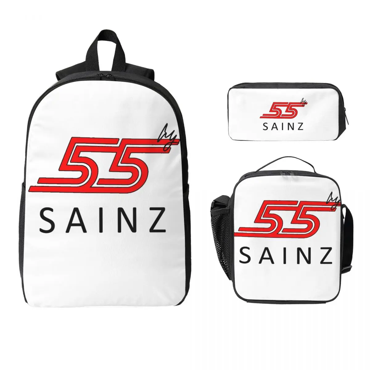 

Carlos Sainz Jr F1 Signature Graphic Темный рюкзак Студенческий рюкзак для мальчиков и девочек Школьная сумка 3 шт. Изолированная сумка для обеда Пенал