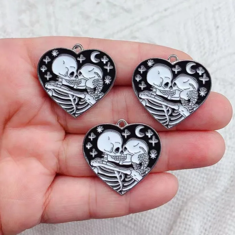 10pcs Enamel Gothic Skull Punk Heart Charm for Jewelry Making Earring Pendant Necklace Bracelet Accessories Diy Craft Supplies