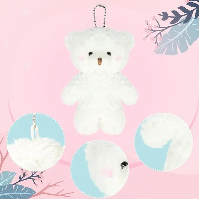 12pcs Mini White Bears Plush Doll Tiny Soft Stuffed little Bear Keychain Mini Plush Bears Bulk Girl Bag Pendant Birthday Gifts