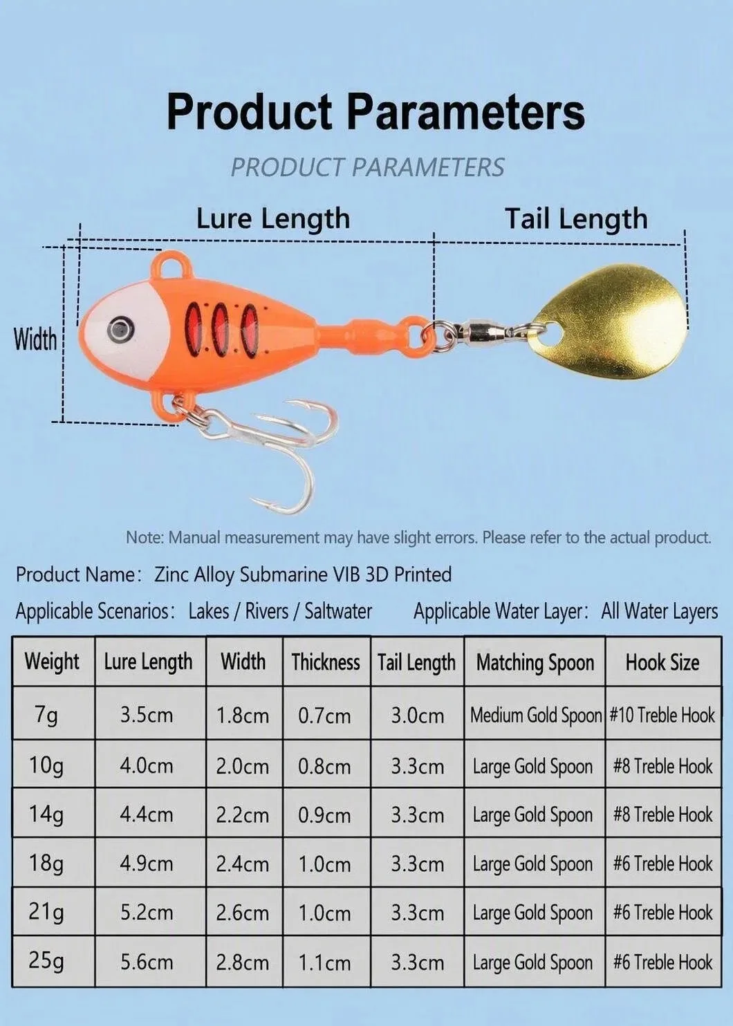 Neuer 1 Stück Metall Mini VIB mit Löffel-Angelköder 7g 10g 14g 21g 25g Angelzubehör Pin Crankbait Vibrations-Spinner Sinkköder – Detail 6
