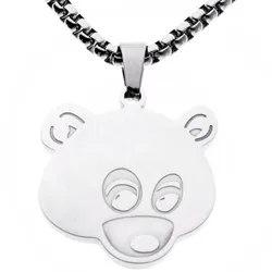 Kanye Cute Bear Necklace Hip Hop European and American Trend Pendant Necklace Men's and Women's Fashion Stainless Steel Jewelry