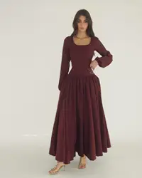 Customized Graceful Scoop Long Sleeves Beading Evening Dress Modern Satin Pleats Vestido De Festa Burgundy Vestido De Noche