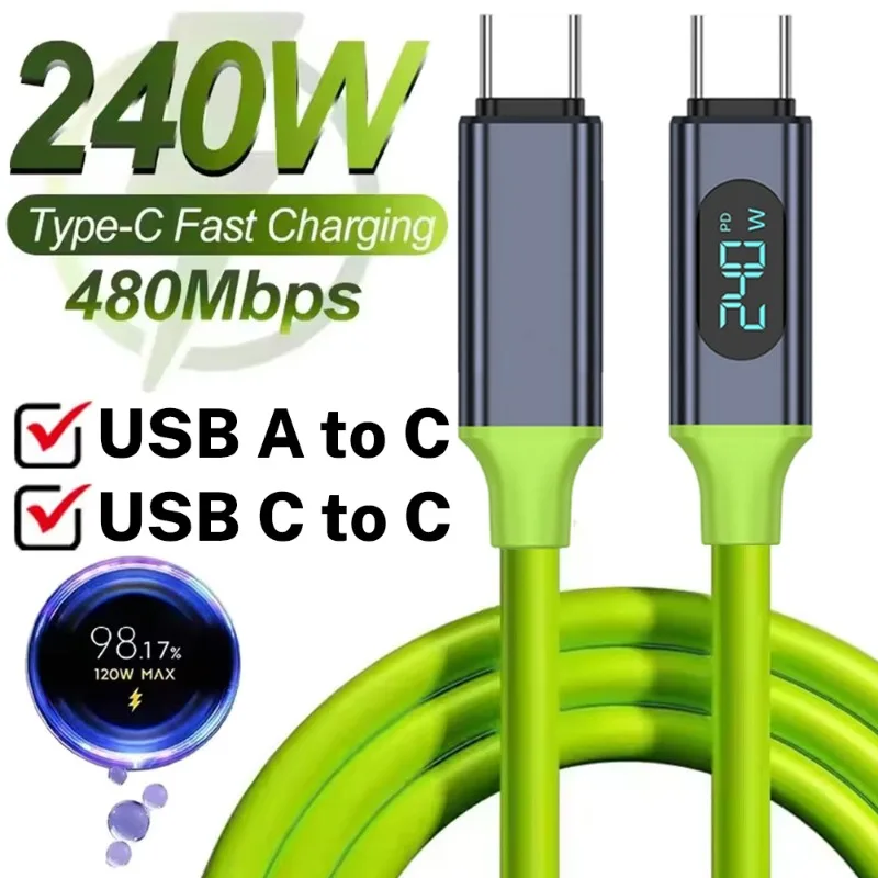 

PD 240W Silicone Super Fast Charging USB To Type C Cable with Intelligent Digital Display for iPhone 17 16 Huawei Xiaomi Tablets
