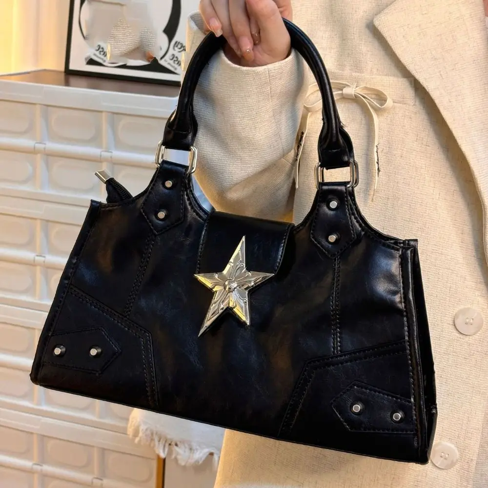 

Сумка через плечо из искусственной кожи в готическом стиле со звездами, большая вместительная сумка в стиле ретро в американском стиле, сумка подмышки в стиле локомотив, сплошной цвет