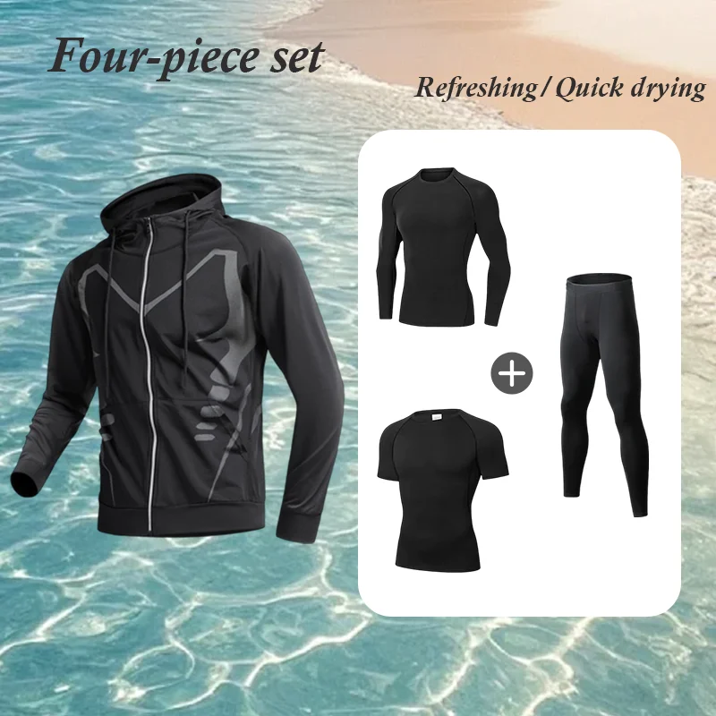 

4-Piece Men's Sportswear Set Quick-Drying Breathable Comfortable Wear Spring and Summer Running Workout Fitness Cycling Suit