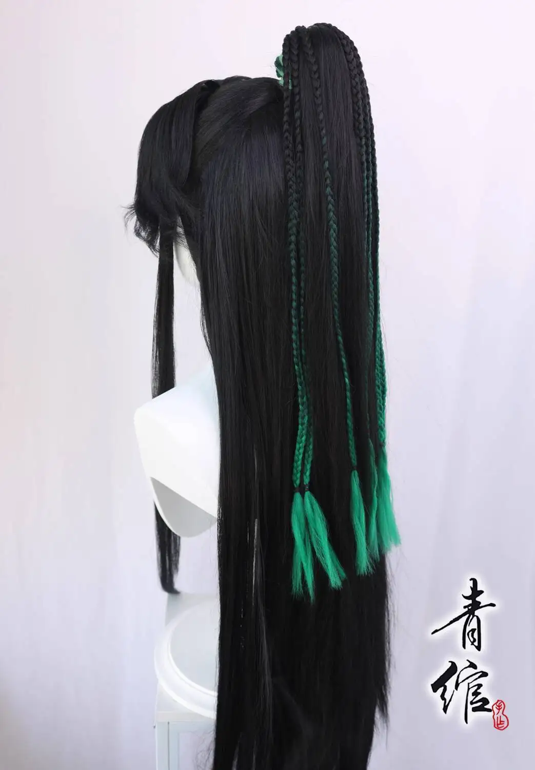 Heaven Official's Blessing Qirong Black Green Color Blocked Wig Cos Wig Cover Ancient Style Hanfu Creative Men's Wig Cosplay - view 2