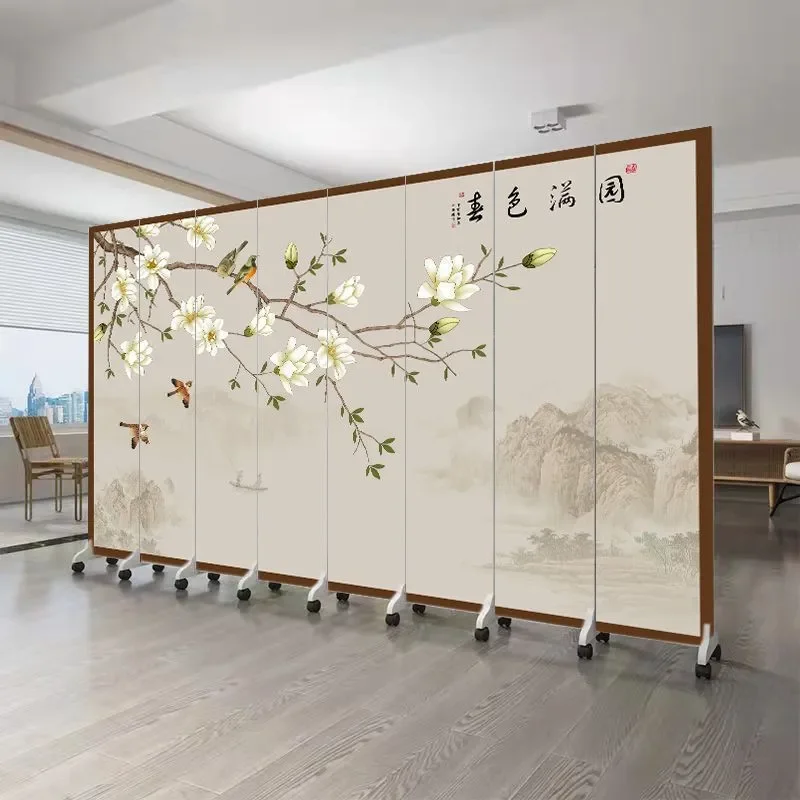 Chinese Screen Partition Living Room Block Bedroom Entrance Movable Folding Wall Office Landscape Painting Antique Interior