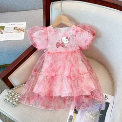 Sanrio Hello Kitty Girls Dresses Cartoon Summer Fashion bambini manica corta abiti da principessa abiti da festa per bambini abiti