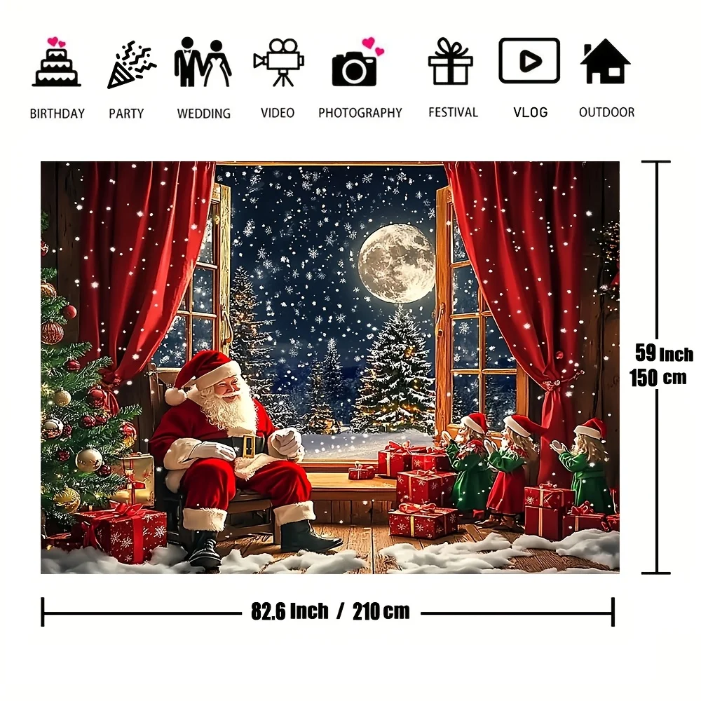 2D flat banner, 1 piece, a festive background of Santa Claus and Christmas tree, a festive home decoration banner