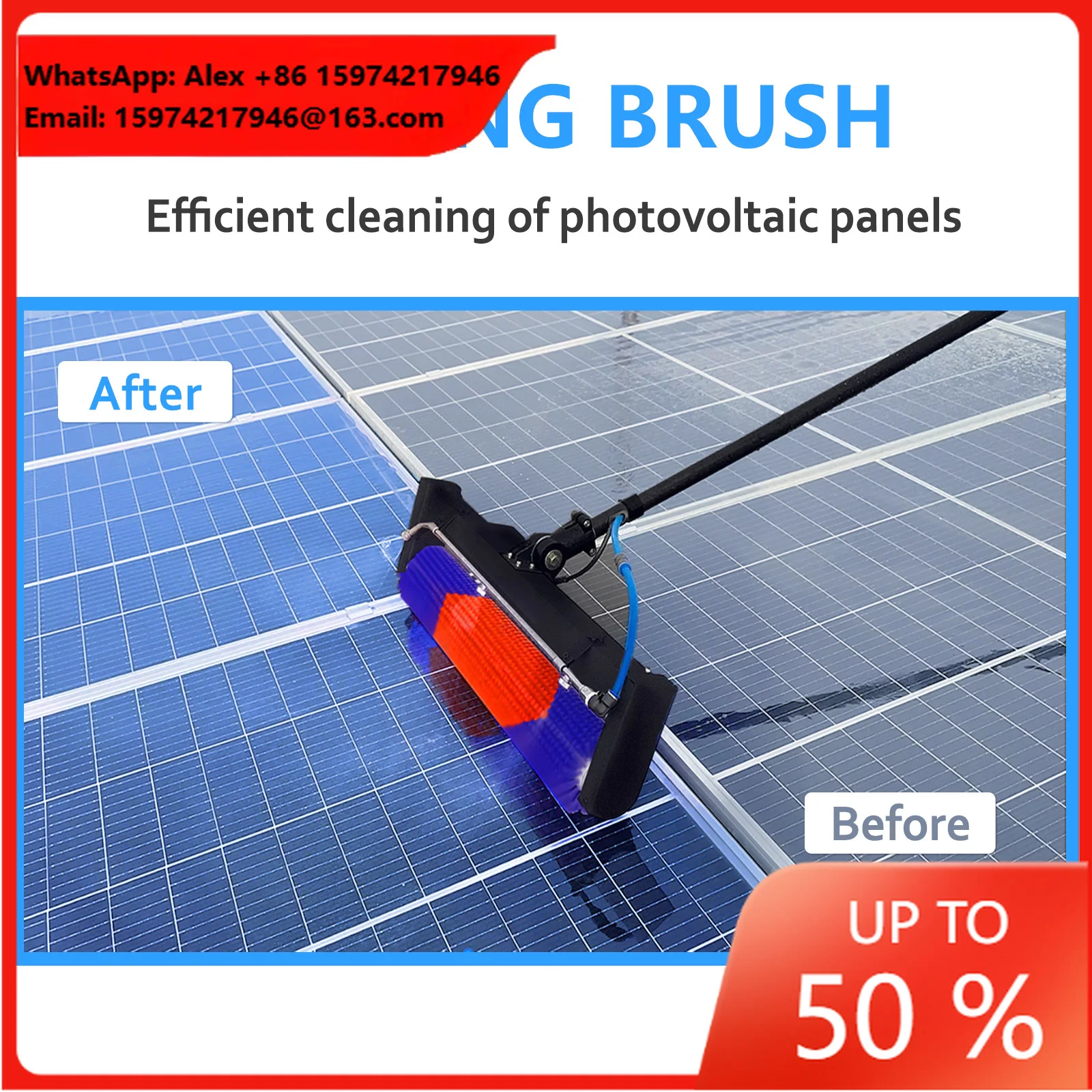 Semi-Automatic Solar Panel Cleaning Rolling Brush DC 100-240V Carbon Fiber Telescopic Rod Handle 3.5m Solar Farm For