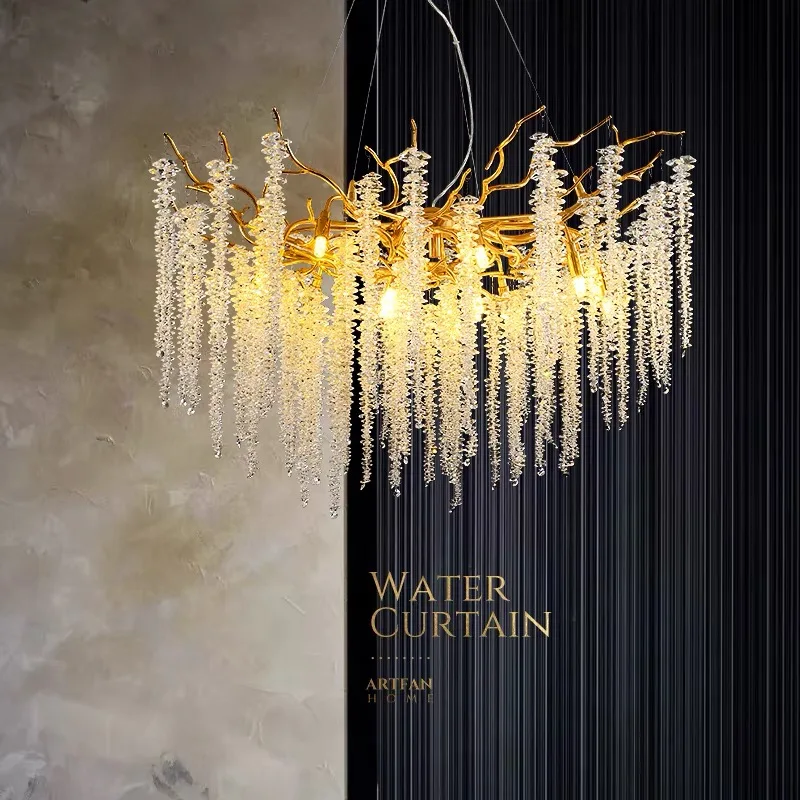 

American Led Crystal Ceiling Chandeliers Living Dining Room Art Strip Branch Pendant Lamps Villa Hall Hanging Light Decor Lustre