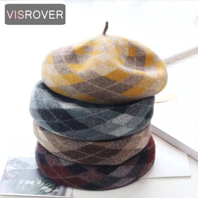 

Fashion Top Quality Woman Winter Hat For Women Wool Plaid Beret Female Soft 100% Wool Hat Women Real Wool Boina Gift Wholesales