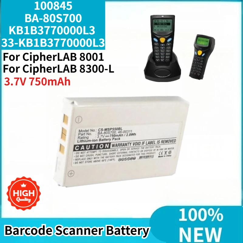 New 33-KB1B3770000L3 BA-80S700 KB1B3770000L3 100845 High Quality Barcode Scanner Battery 3.7V 750mAh for CipherLAB 8001 8300-L