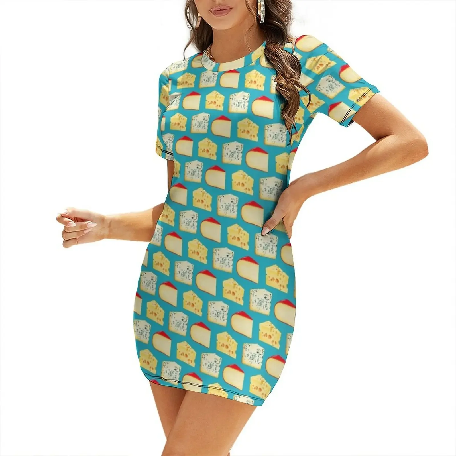 

Cheese Pattern - Blue Short-Sleeved Dress beach dress luxury evening dresses 2025 women party dresses Dress