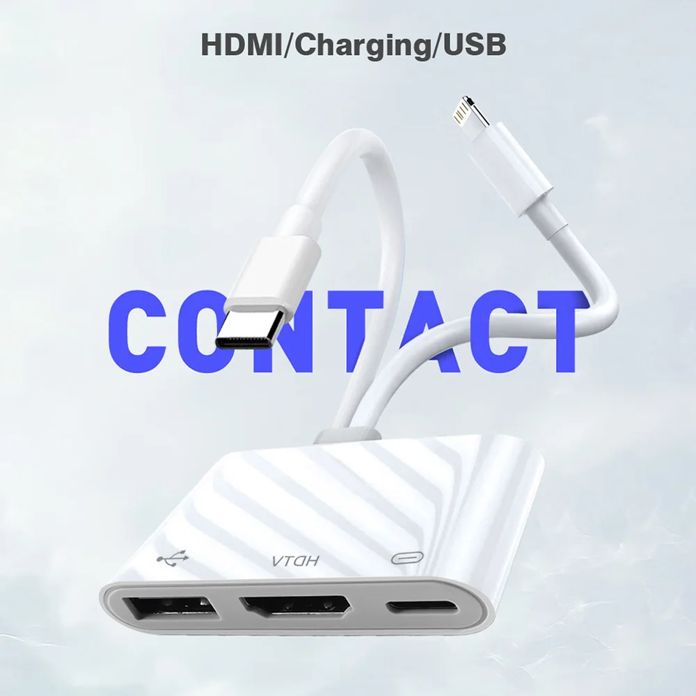 Lightning/Type-C to HDMI Adapter for iPhone to TV 2K Digital AV HDMI Adapter Cord For iPhone 17 16 15 14 ipad