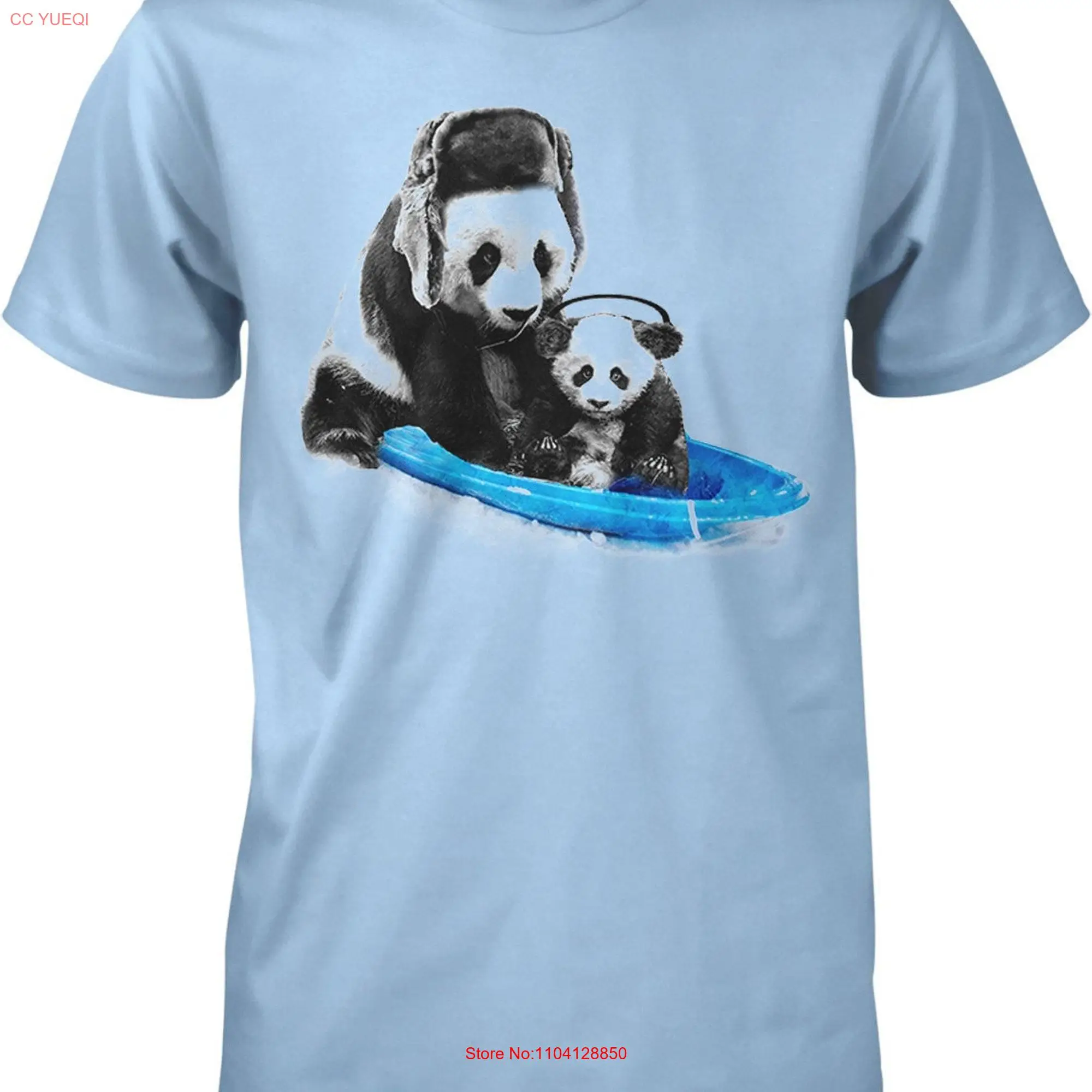 Sledding Pandas Mother and Cub Panda Sled T-shirt da uomo con cappuccio _ 00759 maniche lunghe o corte