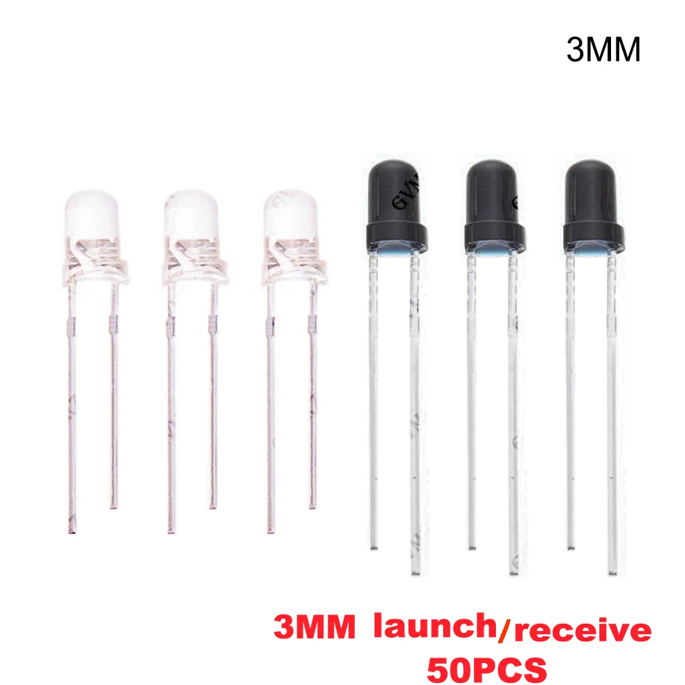 50/100/1000PCS LED Diode Emitter & Receiver Pair 3mm 5mm White Emitter Black Receiver for PCB DIY Electronics