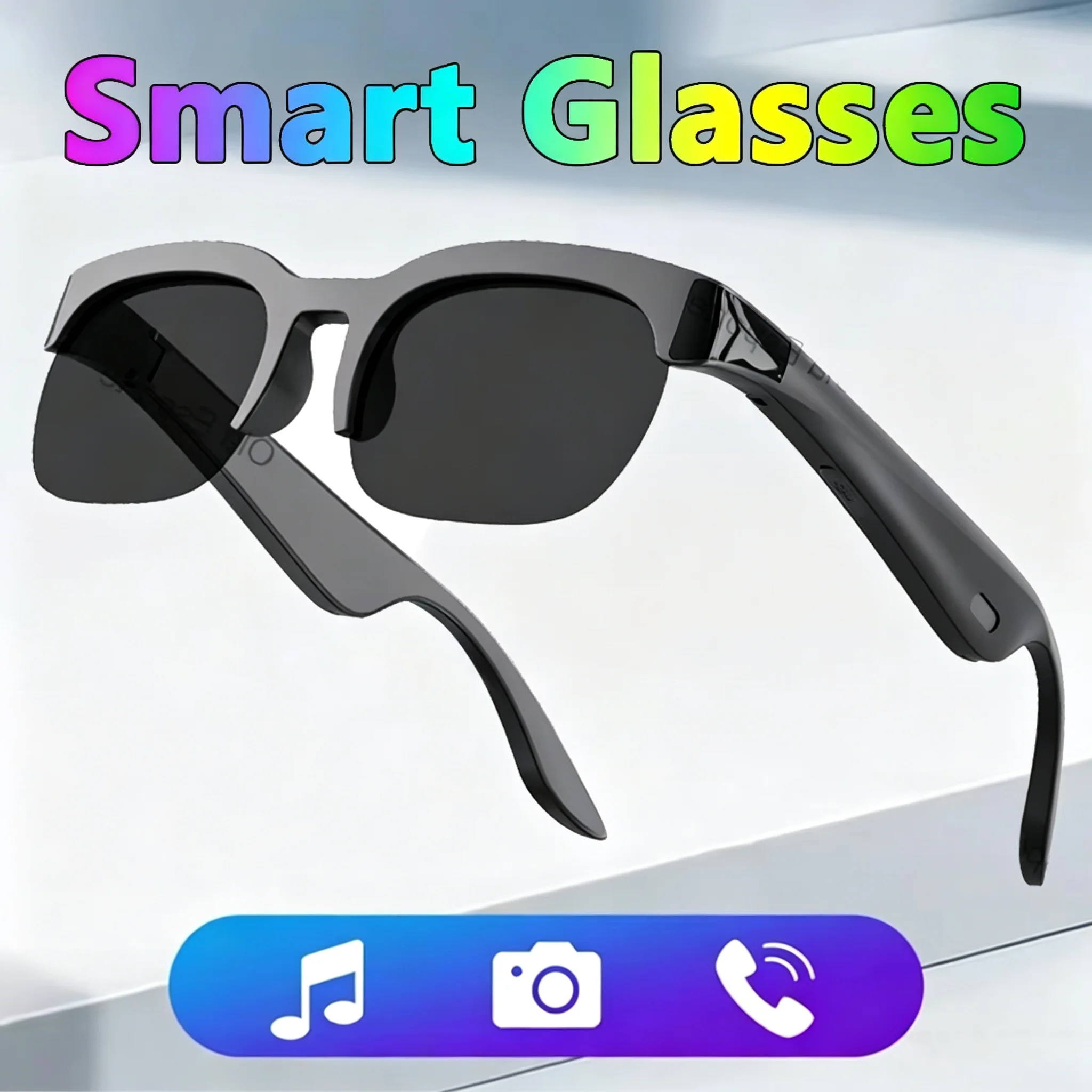 Óculos Inteligentes Sem Fio Bluetooth com Microfone e Alto-falantes Integrados, Compatíveis com Assistente de Toque e Voz para Homens e Mulheres
