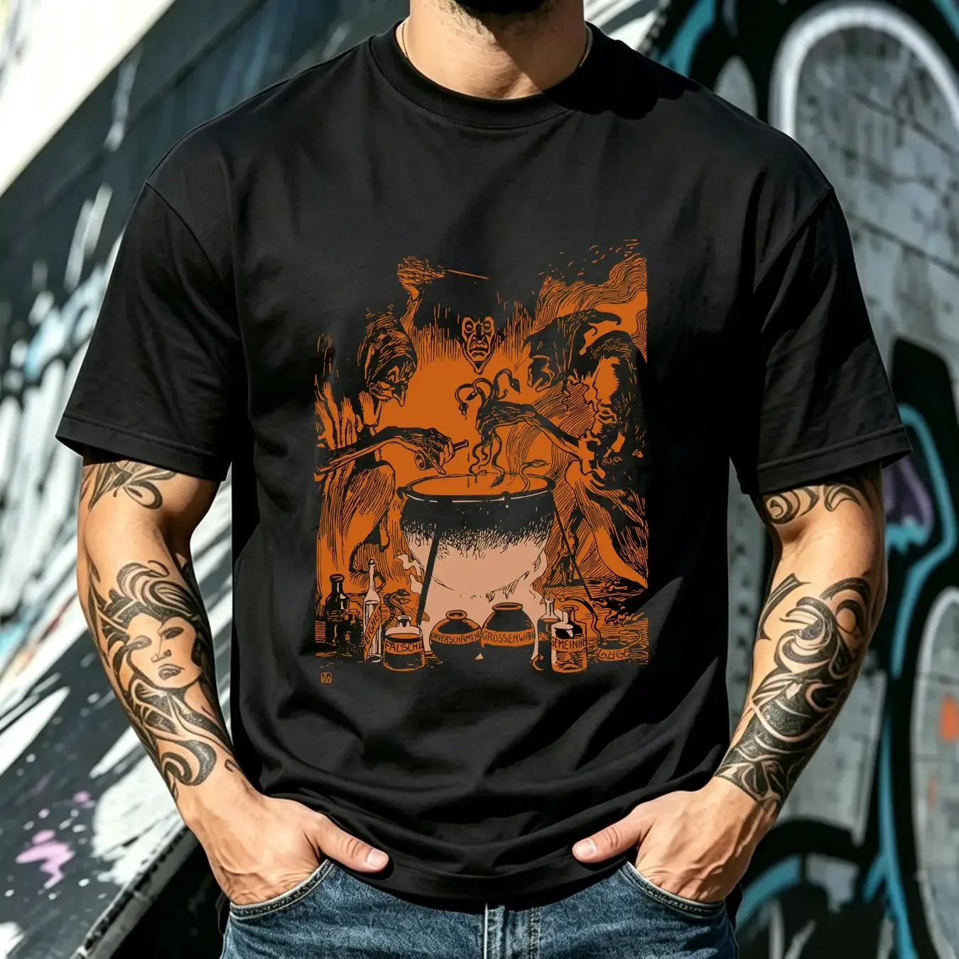 washed T Shirt Hexen Macbeth Witches Brew Vintage Creepy Witchcraft Gothic Occult Black Magic long or short sleeves vintage