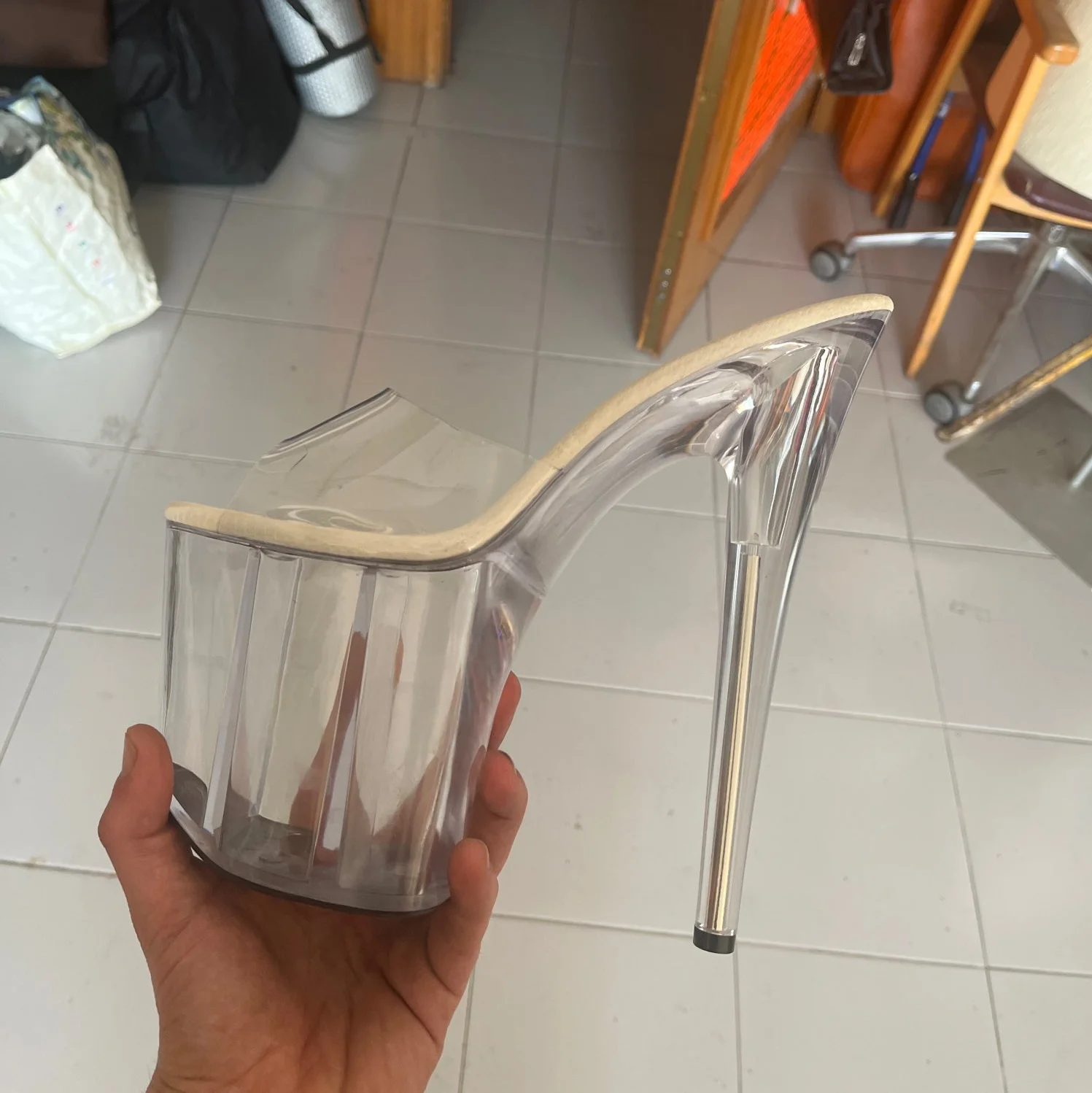 20cm high peep-toe heels, transparent 8 inch sexy pole dancing, model catwalk party slippers