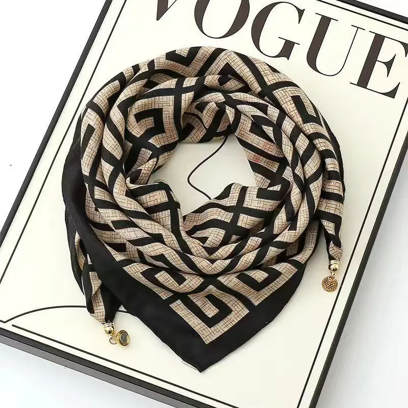 ผ้าพันคอไหมสี่เหลี่ยม ผ้าพันคอผู้หญิง ปี 2025 ตัวล็อคแม่เหล็ก ป้องกันคอ ผ้าพันคอผืนเล็ก ผ้าพันคอผู้หญิง ฤดูใบไม้ร่วงและฤดูหนาว ผ้าฝ้ายและผ้าลินิน ผ้าพันคอคลุมคอ