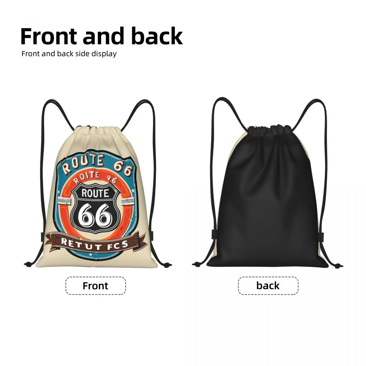 Custom The Route 66 Drawstring Backpack Sport Gym Sackpack Foldable Biker Motorcycle Cruise America Highway Training Bag Sack