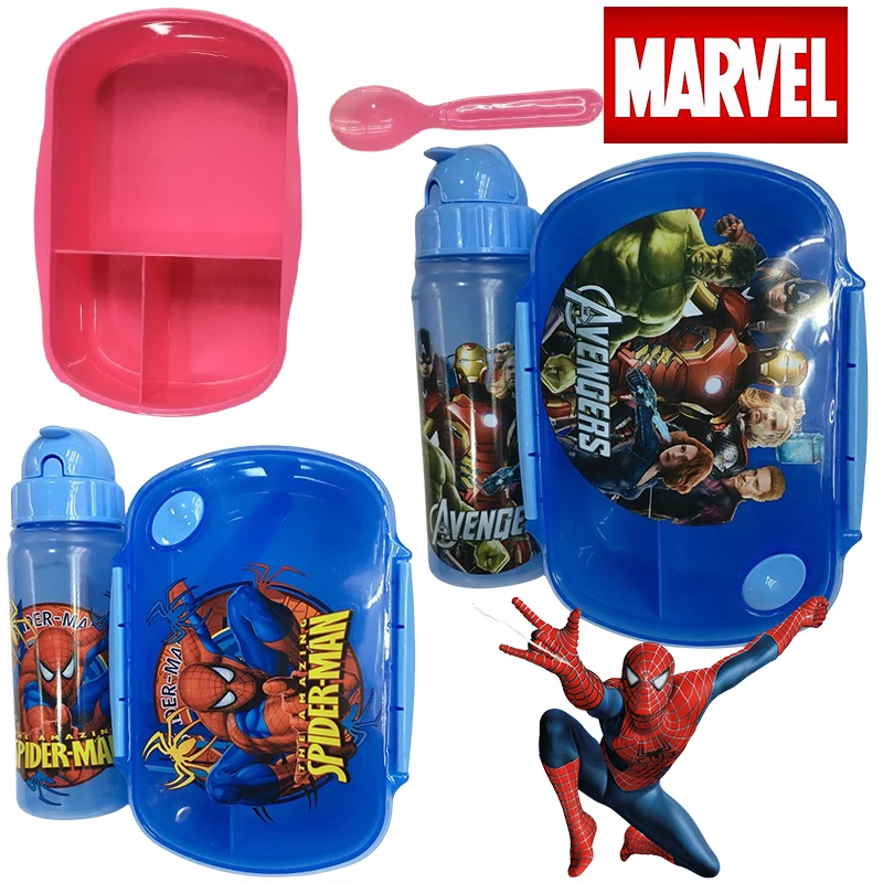 Marvel Tableware Kettle Lunch Box Set Spider-Man Cartoon Bento Box Avengers Anime Meal Box Cup Leakproof Food Storage Container