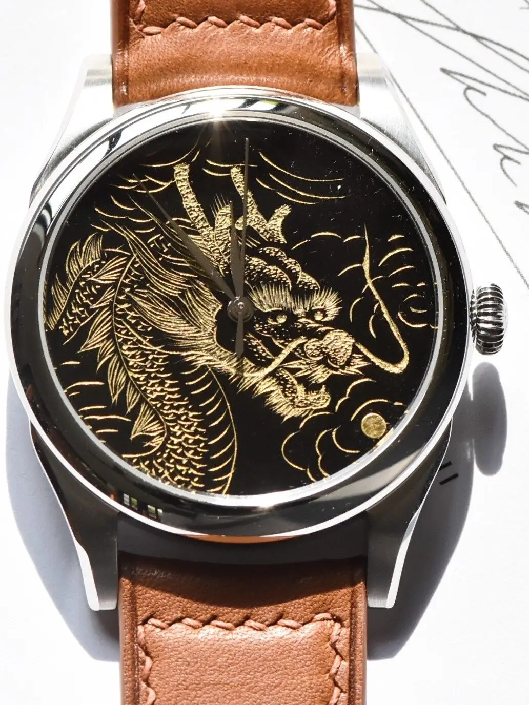 Intangible Cultural Heritage Lacquer Gold Craftsmanship Gold Dragon Spit Ball Limited Edition Watch Mechanical Movement Guochao