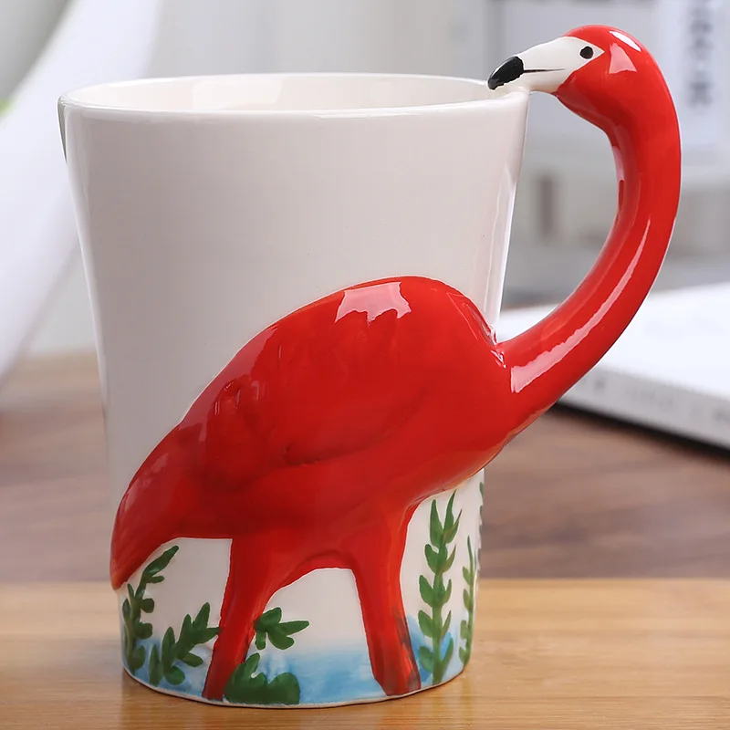 3D Elephant Rooster Parrot Handle Mug Handmade Ceramic  Coffee Cup Gift for Animal Lovers Housewarming Gift