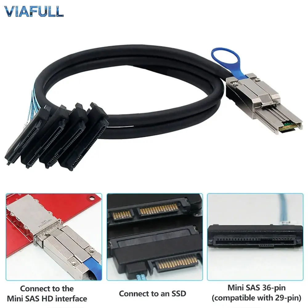Mini SAS HD SFF-8088 26Pin to 4x SFF-8482 Cable, 6Gbps SAS Server Breakout Adapter with Power, 28AWG Copper 0.5M 1M 2M 3M