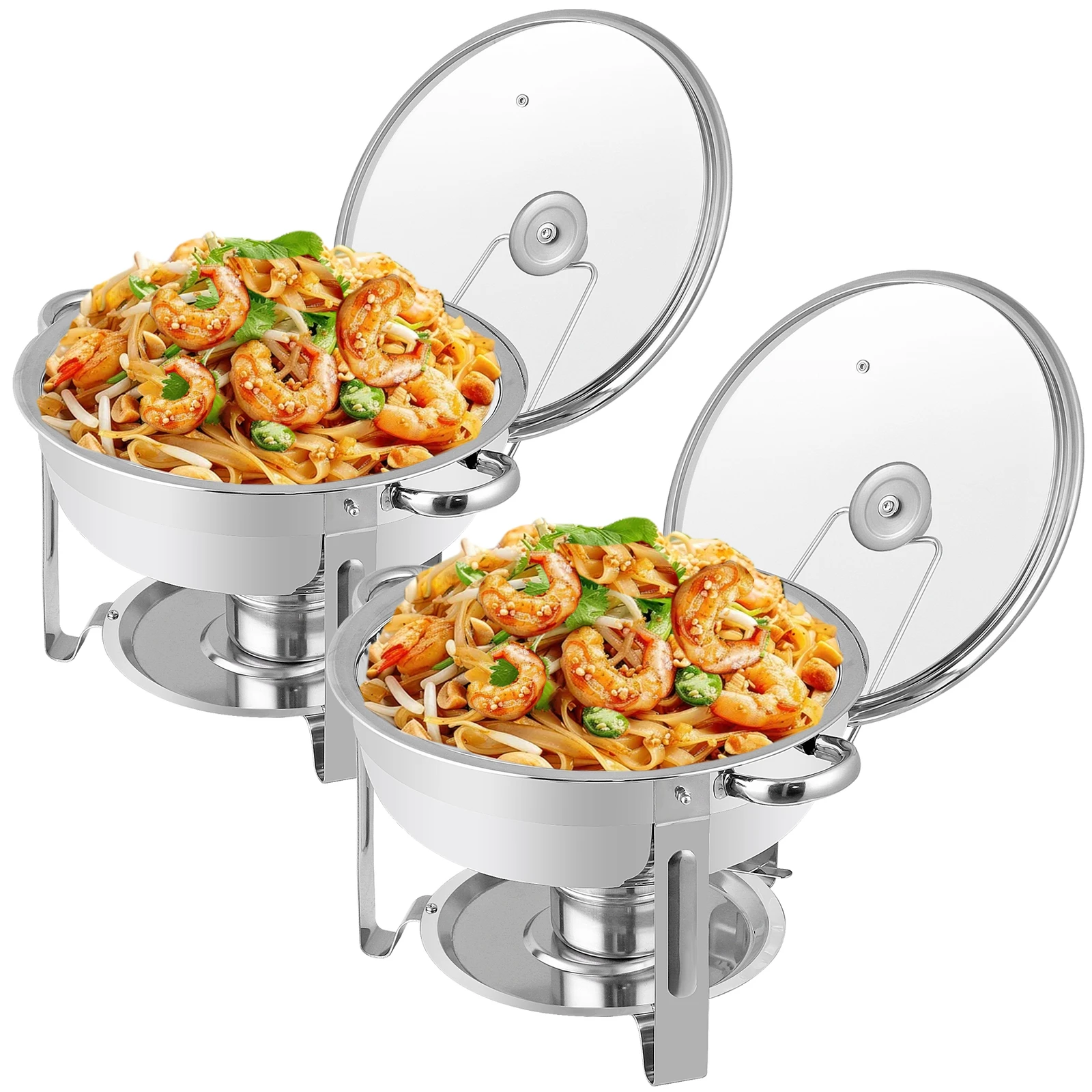 

2 Pack Round Chafing Dish Set 5 Quart Buffet Food Warmer for Catering Events Party Serving with Glass Lid Stainless Steel Hot