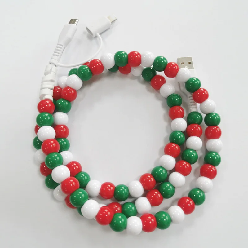 KUTOU 4in1 ビーズ付き充電ケーブル iPhone用 2025年 メリークリスマス ナビダッド 新年パーティー 女性/女の子向けギフト