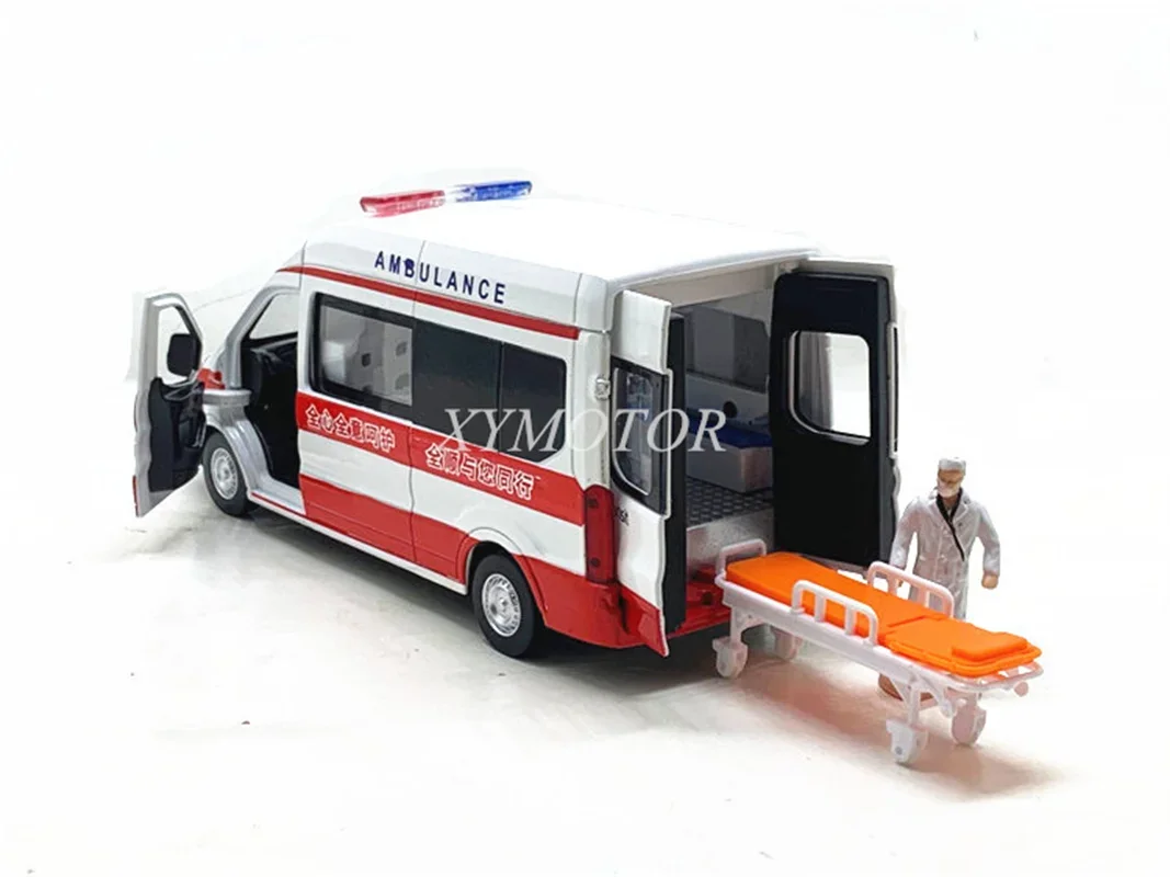 1/35 CaiPo Ford Transit Van Cargo MPV ambulans Diecast Model Zabawki Samochód Chłopcy Dziewczynki Dzieci Prezenty Zabawki Białe światło dźwiękowe wycofane