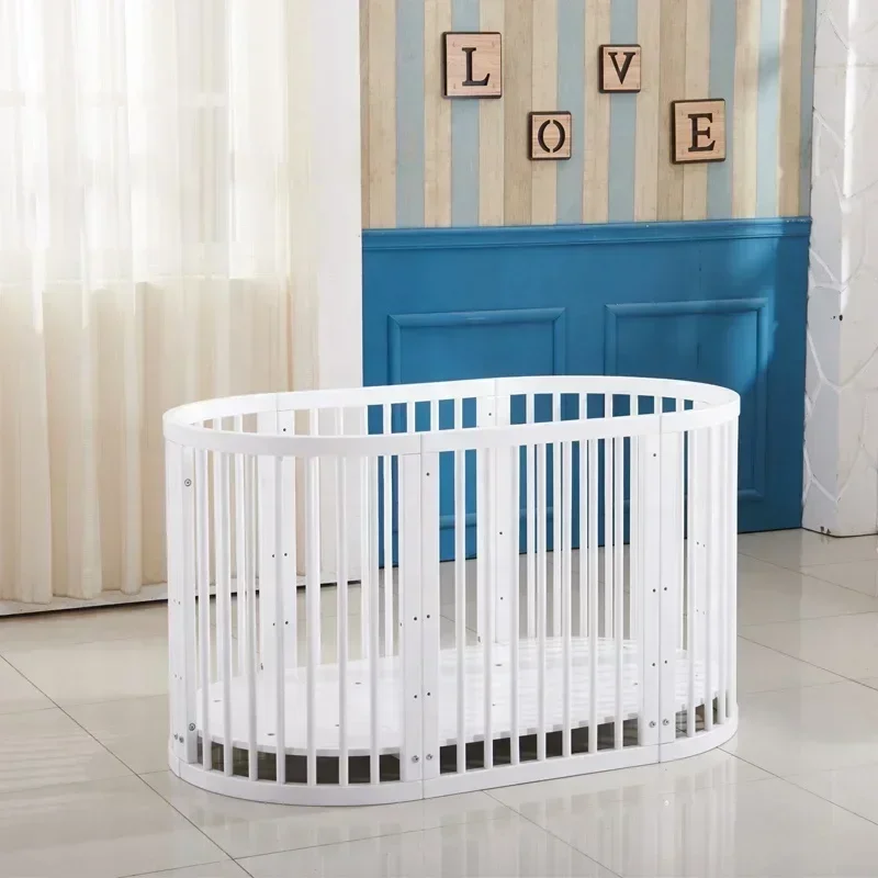 Baby Cot Bed Crib Wood Enough Space Circular Mobile Multi-function