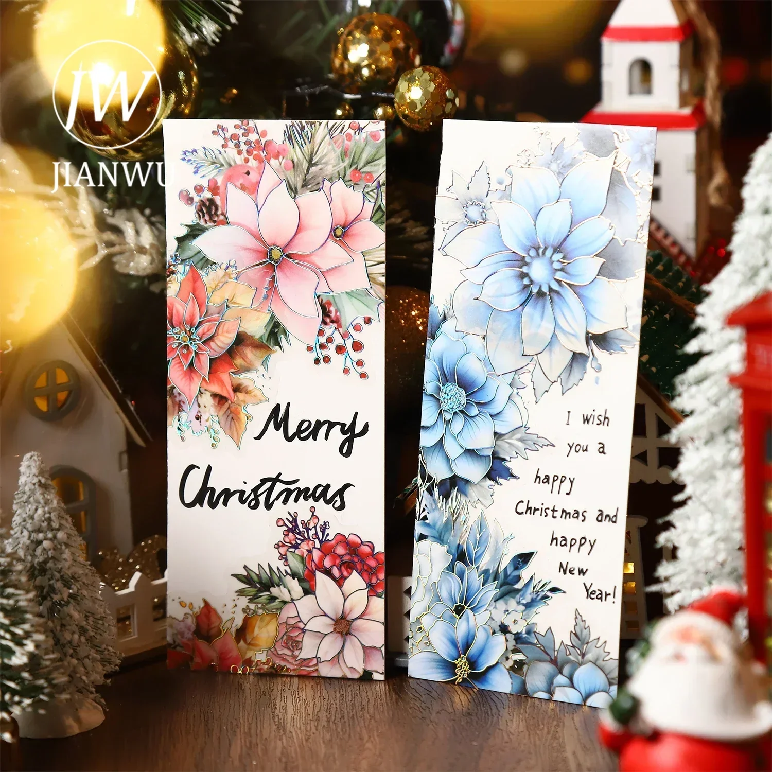 JIANWU Christmas Flowering Period Series Vintage Flower Material Collage Laser Gold PET Sticker Creative DIY Journal Stationery