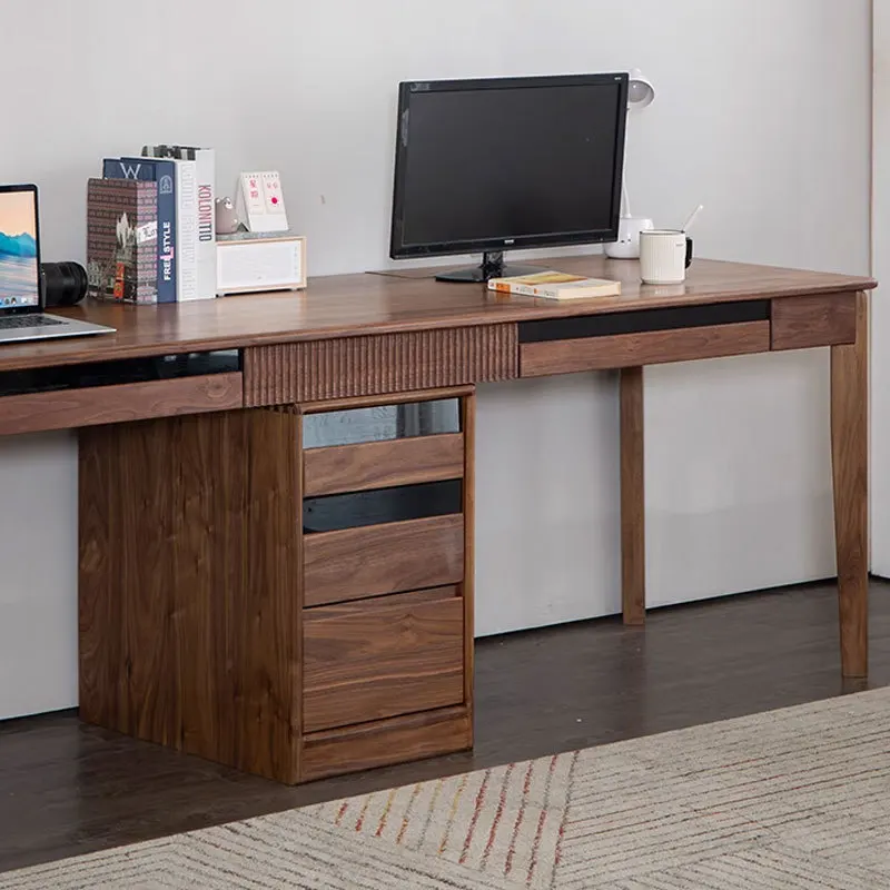 black walnut double desk solid wood against the wall Japanese computer desk Nordic modern office home