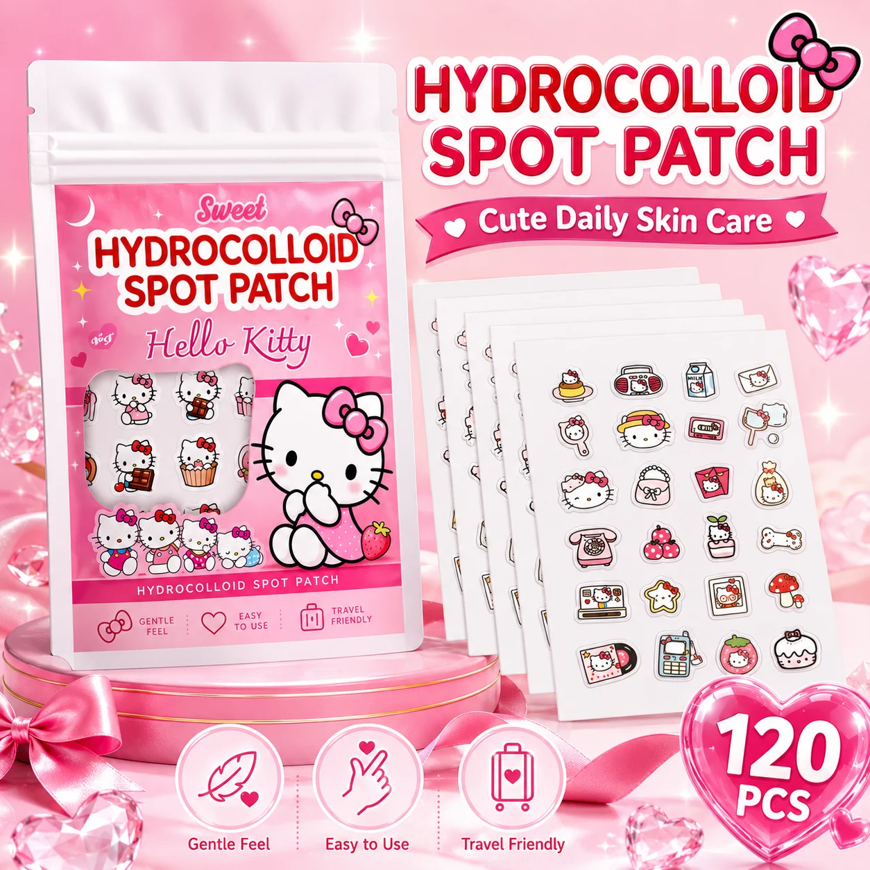 120PCS hello kitty Acne patches, facial acne patches, hydrogel acne removal patches, concealer