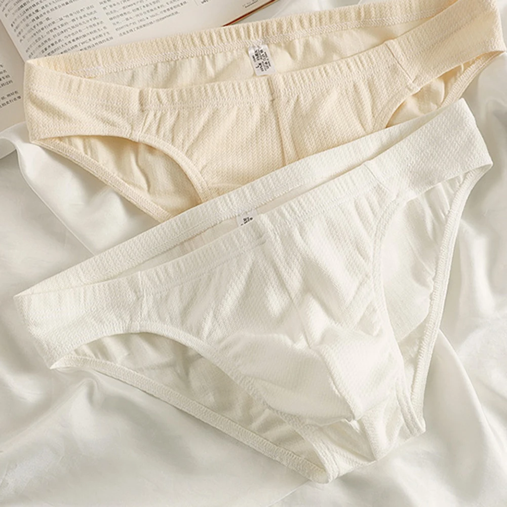 Briefs Convex Pouch Yellow Cotton Underpants 95 Cotton Material Solid Pattern U Convex Design Breathable Design