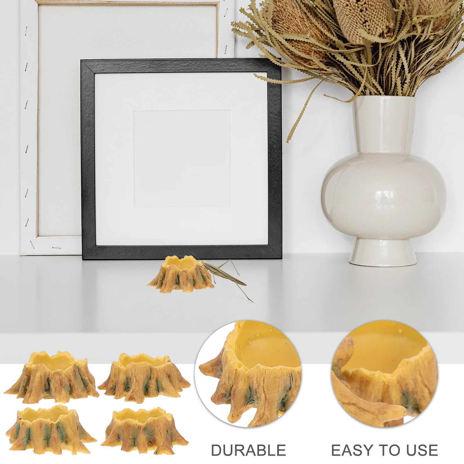 

4Pcs Mini Water Basins for Reptiles Premium Resin Feeding Bowls Non-Slip Design Small Amphibians Spiders Pet Hydration