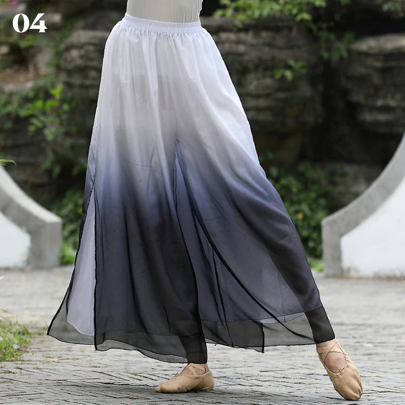 Gradient Chiffon Women Modern Dance Pant  Classical Ethnic Dance Elegant Loose Wide Leg Trousers Lady Stage Practice Costume